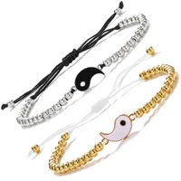 2pcs tai chi yin yang couple bracelets alloy pendant adjustable braid beads bracelet matching lover bracelets friendship jewelry