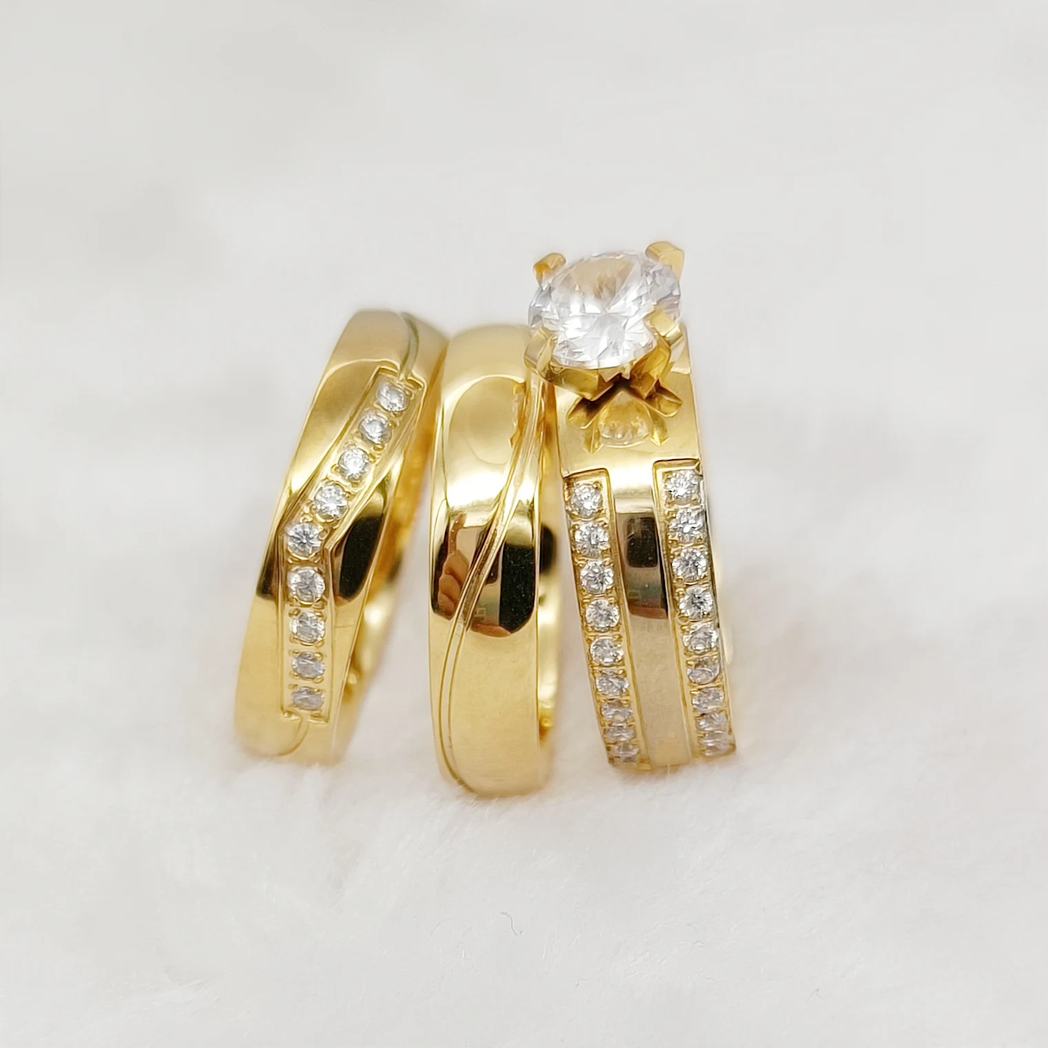 

Designer Crown Solid 14k Gold Wedding Ring Fine Jewelry High Quality Love Promise cz diamond Engagement Rings Sets for Couples