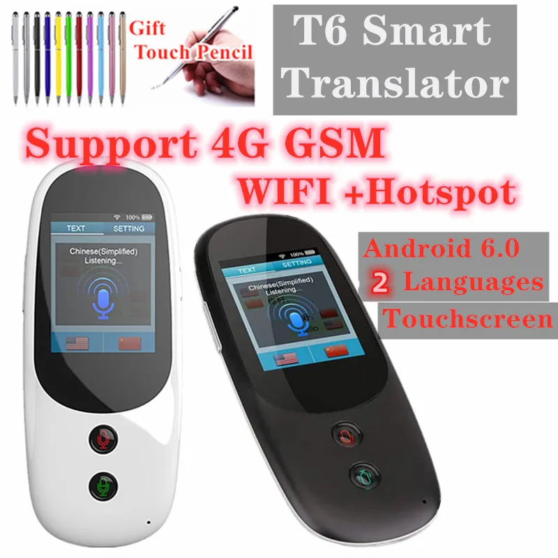 

T6 Voice Translator 2 Languages Multi Languages Instant Translate Wireless Way Real Time Translator APP Bluetooth-compatible