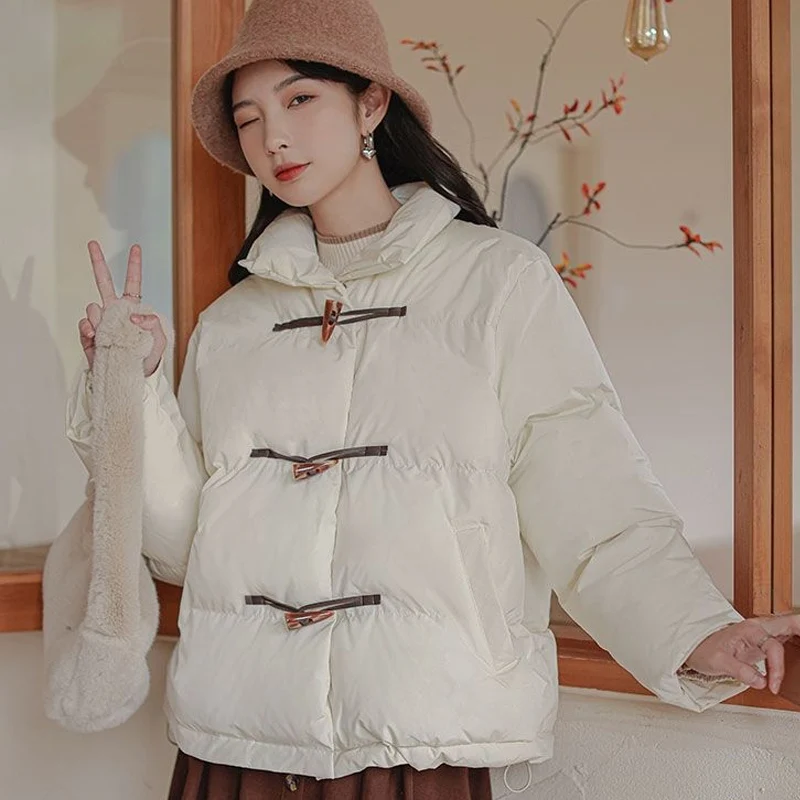 2022 Fashion New Short Horn Button Padded Winter jacket For Women Retro Thickened Long-sleeved Hundred Solid Cotton Jacket Women