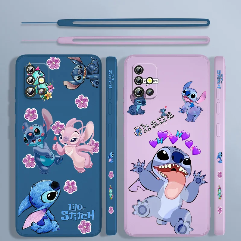 

Disney Stitch Anime Cute Liquid Left Rope Case For Samsung A91 A81 A71 A51 A41 A31 A11 A50S A3 A03S A02 A01 Core Cover