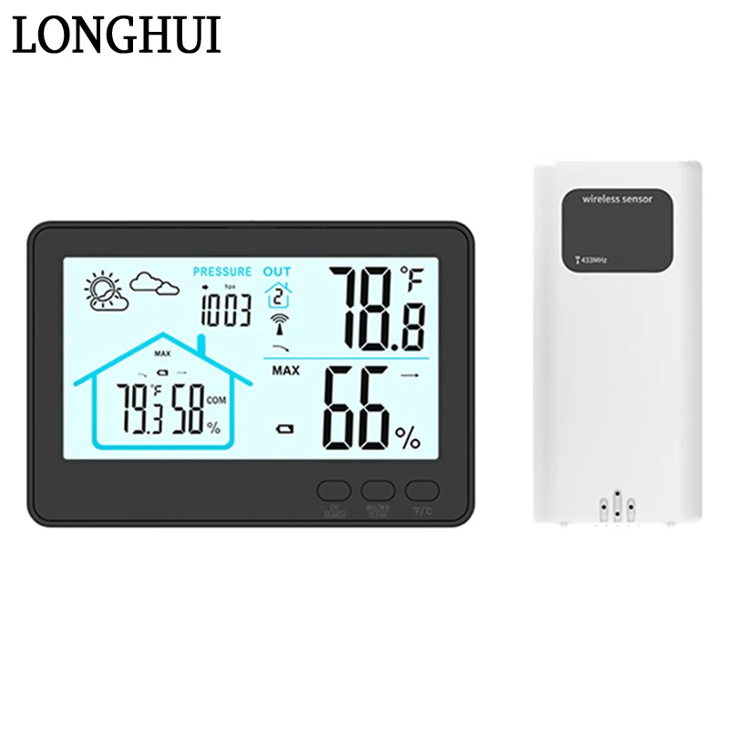 

Multi-function Weather Station Alarm Clock Color Screen Wireless Indoor Outdoor Temperature Humidity Monitoring Weather Forecast
