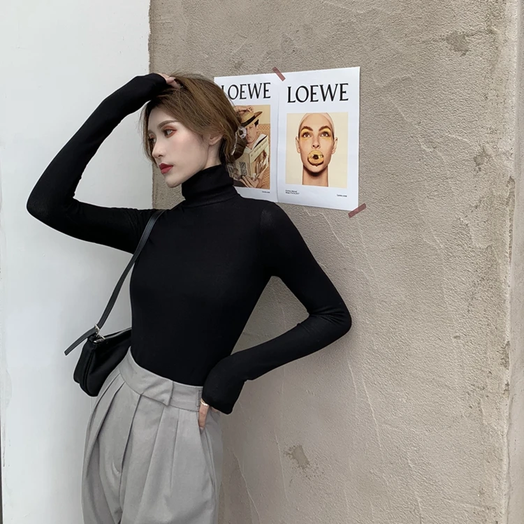 

A Spring tight-fitting elastic black high-neck bottoming shirt thickened warm long-sleeved T-shirt top women