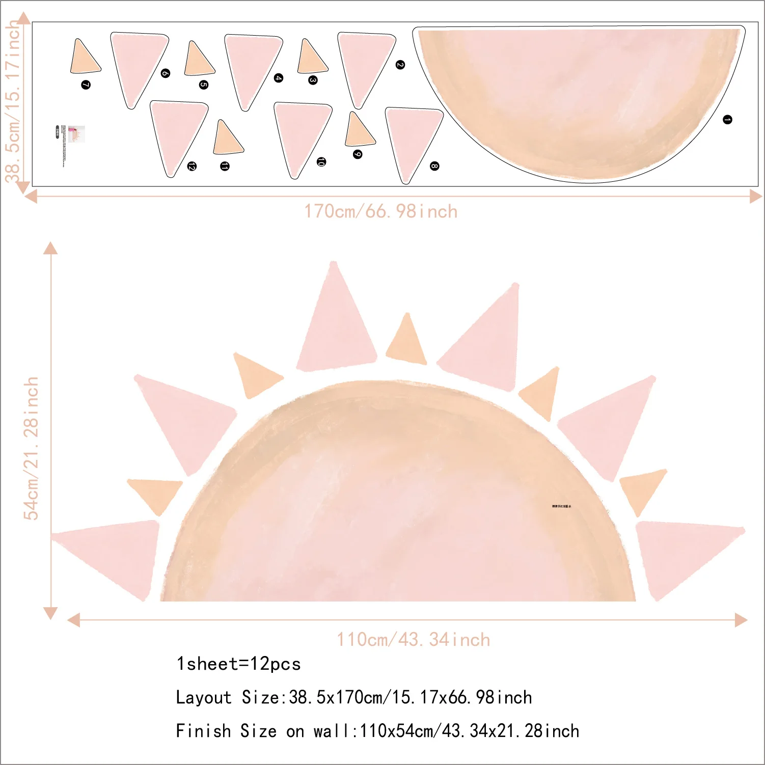 

Boho Cartoon Sun Kids Nursery PVC Wallpaper Pink Sun Wall Stickers Waterproof Wall Stickers Peel&Stick Cute Nursery Stickers