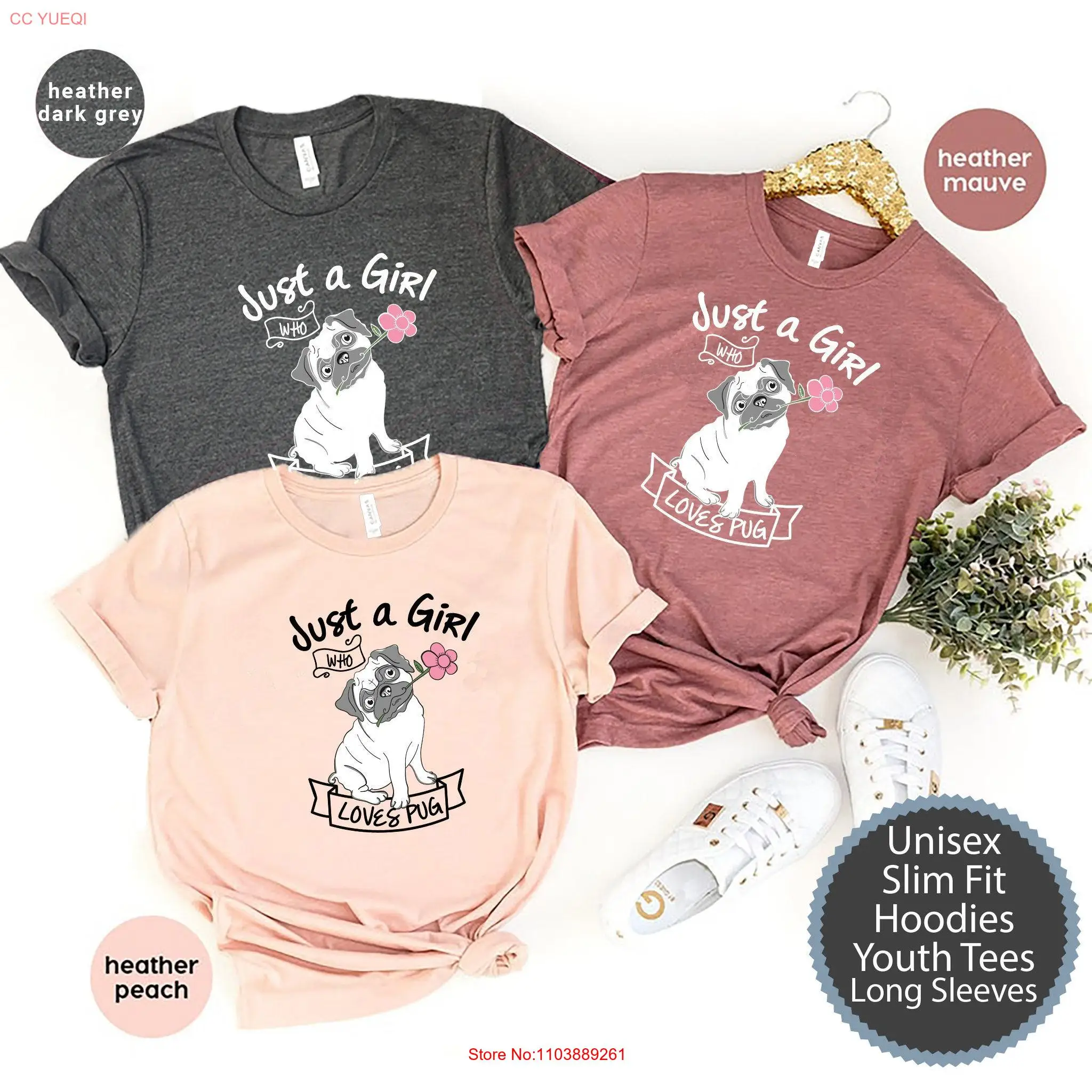 Фото Just a Girl Who Loves Pug T shirt or sweaT Dog Lover hoodie Cute Puggle Pugs long or short sleeves №1