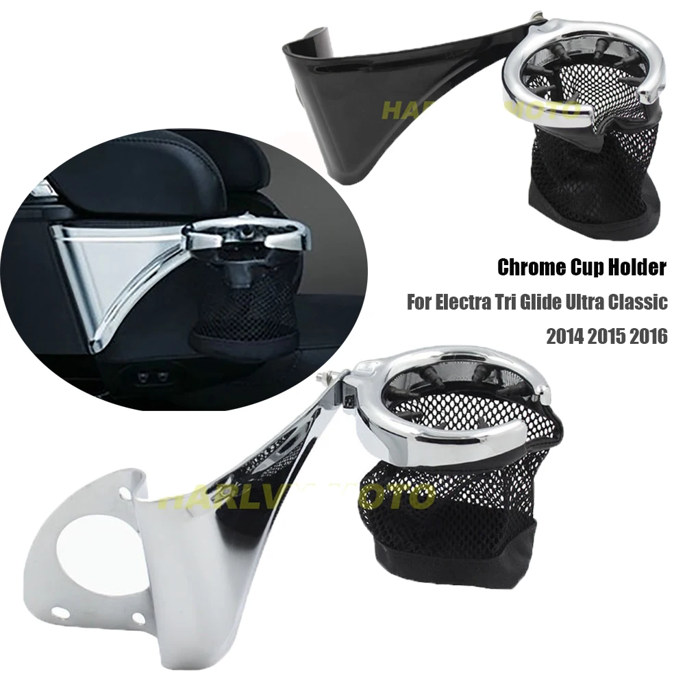 

Black/Chrome Rear Drink Cup Holder Passenger For Electra Tri Glide Ultra Classic 2014 2015 2016