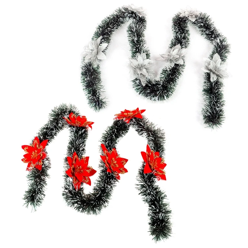 

Artificial Greenery Garland with Red Bowknot Holiday Party Decoration Indoor Outdoor Cloth & Plastic Made Silver & Red