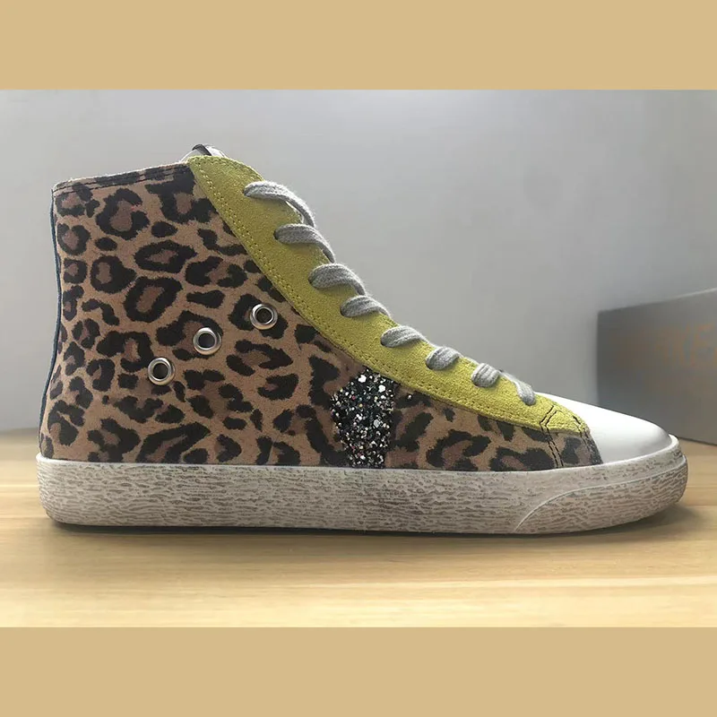 

Four Seasons New Parent-Child Leopard Print Sequin Splicing Custom Small Dirty Shoes Fashion Sports Casual Shoes High Top ST464