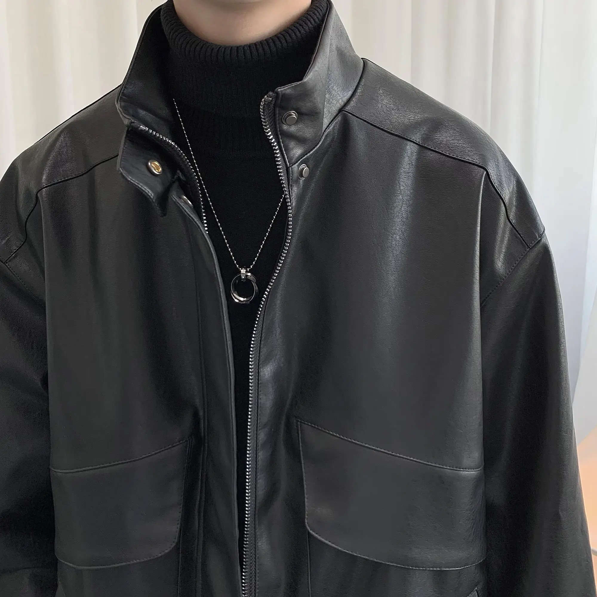 Высококачественная искусственная кожа Pu Shuai Sle кожаное пальто верхняя одежда