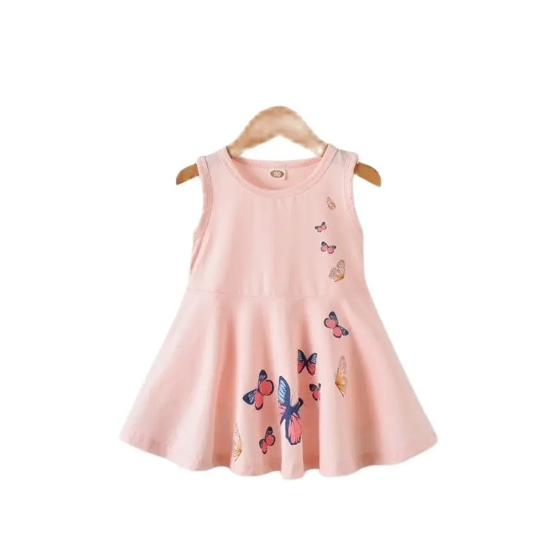 

Детская одежда, юбка, лето 2022, платье для девочек в европейском и американском стиле, платье без рукавов с рисунком бабочки, платье для отдых...