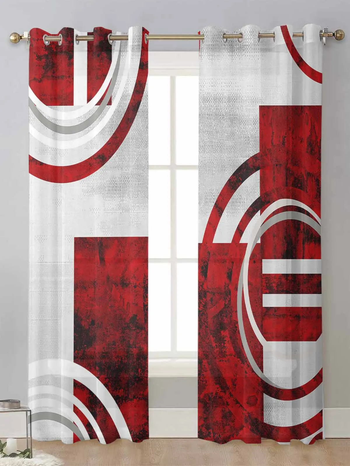 

Abstract Retro Geometric Marble Texture Red Sheer Curtains For Living Room Window Voile Tulle Curtain Cortinas Drapes Home Decor