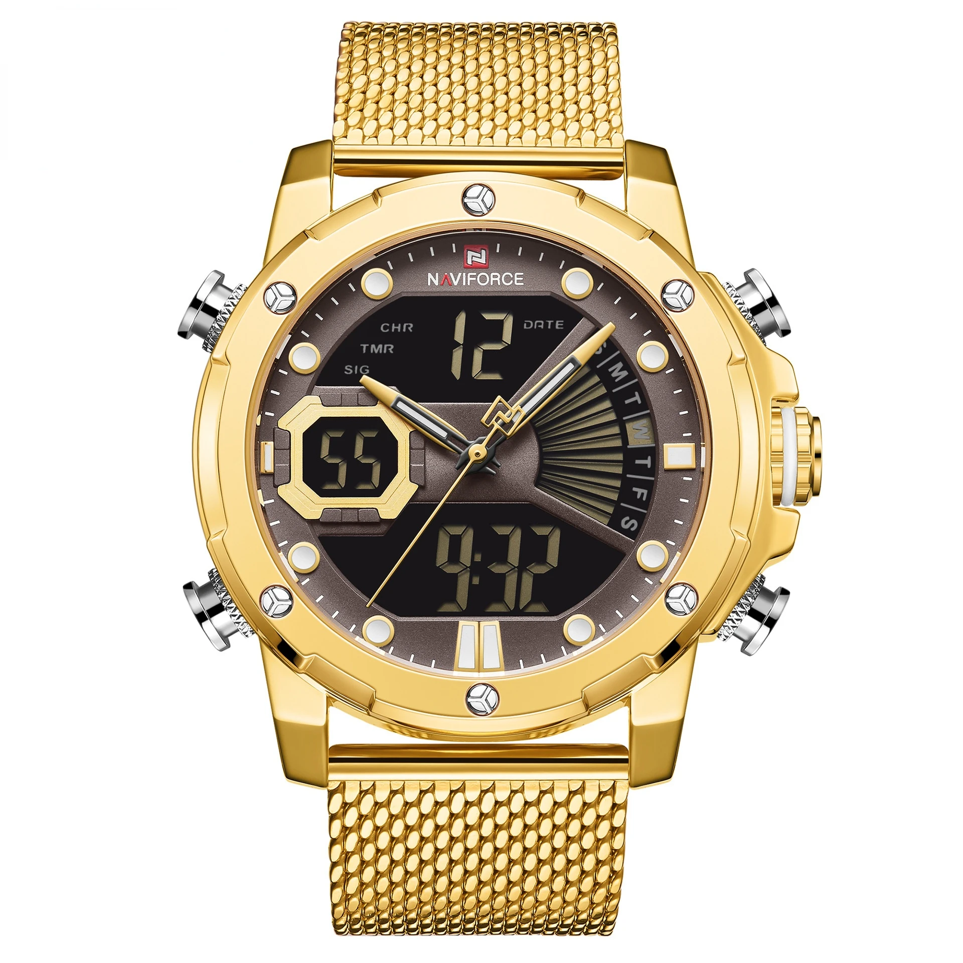 

Men's mesh belt watch waterproof quartz watch sports double movement electronic watch,KH180YH
