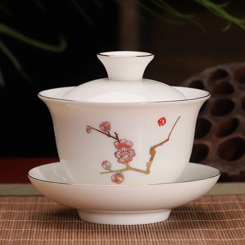 

Gaiwan суп с крышкой чайная чашка фарфоровая чаша пуэр Дэхуа китайская чань суп кунг-фу Gaiwan керамика Китай костяной белый набор