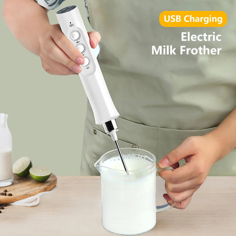 

3 In 1 Handheld Rechargeable Electric Milk Frother Foam Maker High Speeds Drink Mixer Handheld Foamer Coffee Egg Stirring Tool