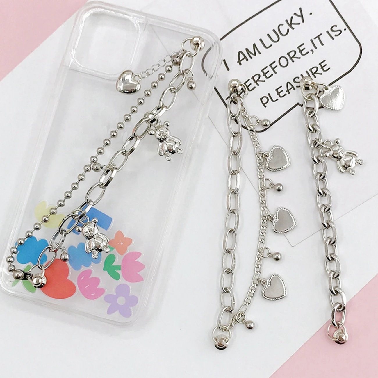 

Kiwiberry 1pcs DIY Mobile Phone Chain Handmade Accessories Bear Love punk Phone Chain Case Bracelet Decoration Anti-lost Chain