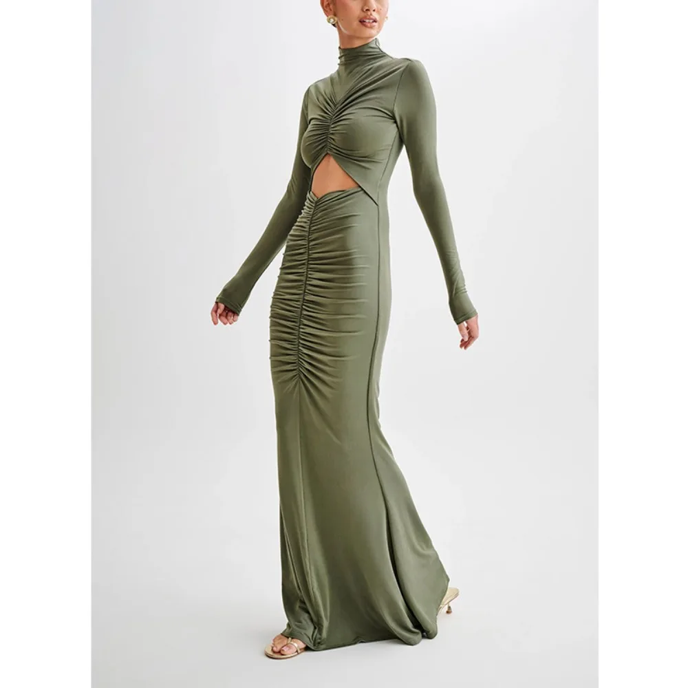 TWOTWINSTYLE однотонные ажурные утягивающие платья для женщин с высоким воротом и