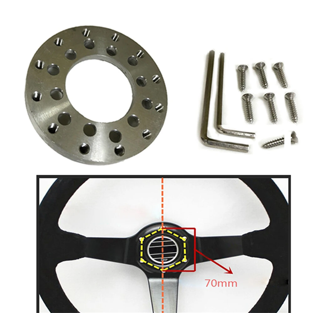 

14 Inch Steering Wheel Universal CNC Aluminum 24 Hole Adapter, 70mm Steering Wheel Adapter Plate for Logitech G25 G27 Wheel