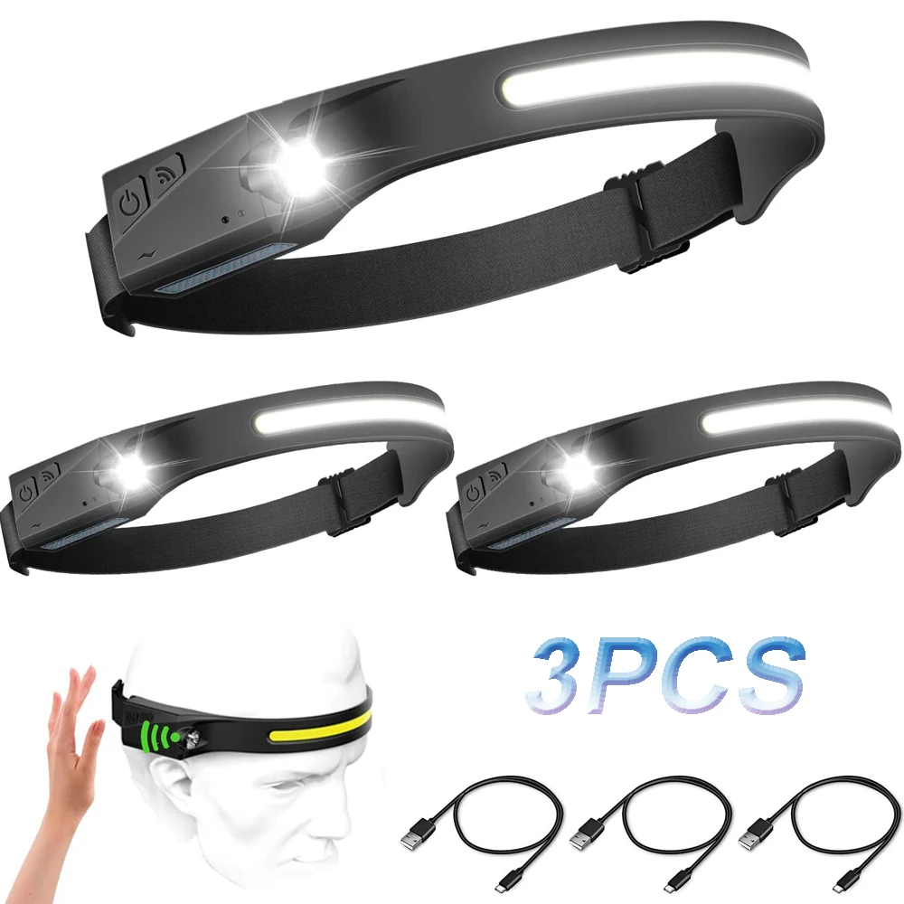 Rechargeable LED Headlamp with All Perspectives Induction 230° Illumination Wide-Beam Weatherproof Camping Headlamps for Fishing