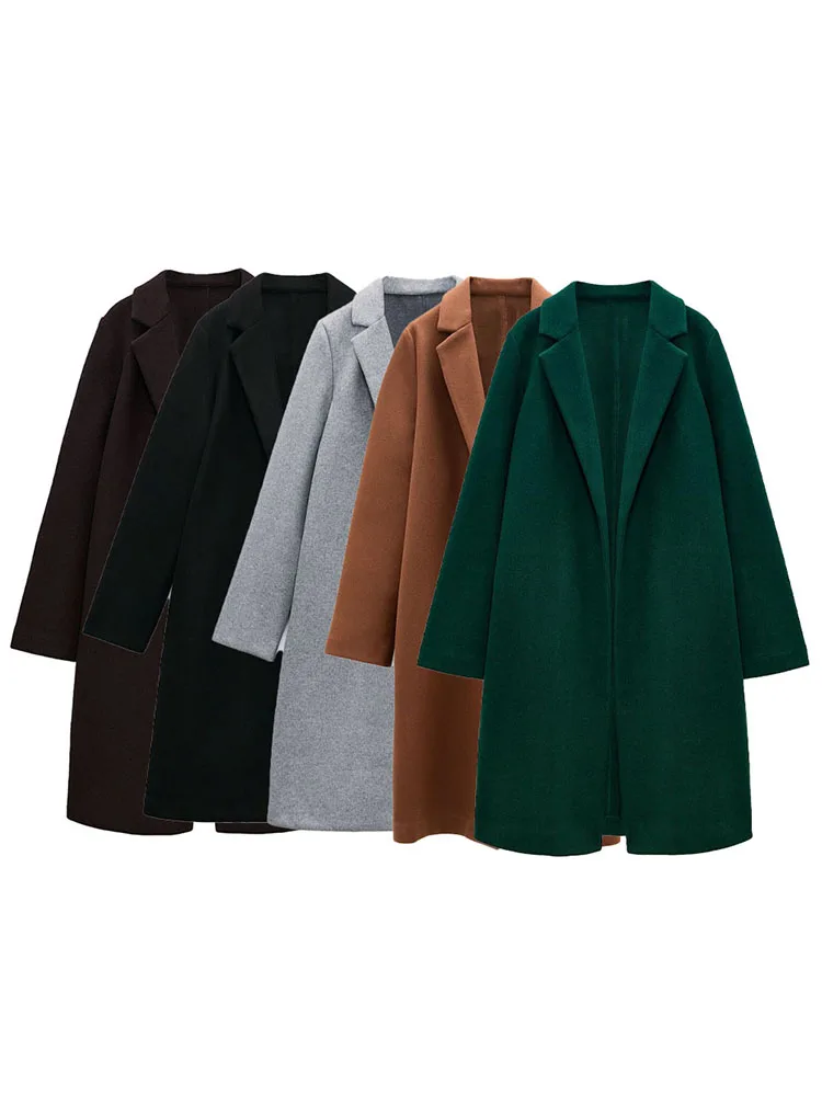 

Женское базовое пальто средней длины, винтажная Верхняя одежда без пуговиц и с длинным рукавом, 2021