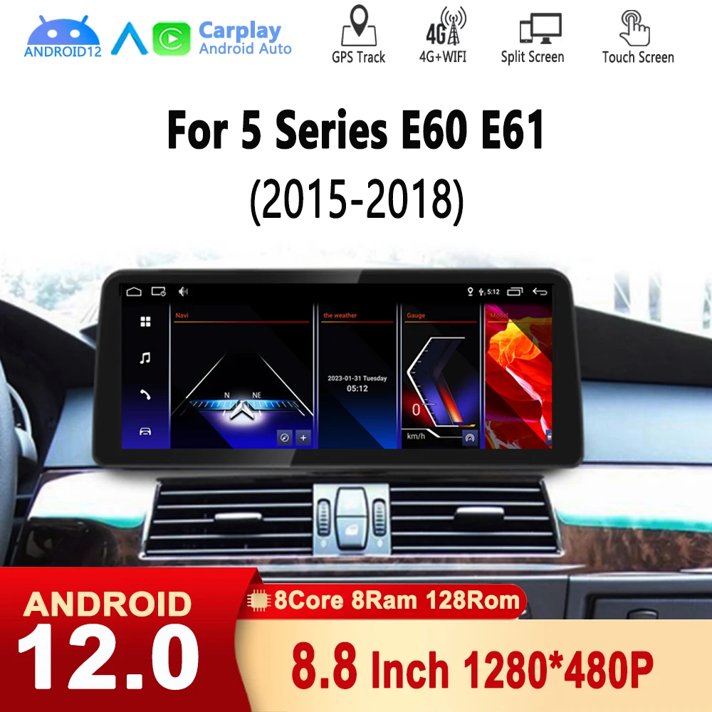 

12.3" 1920*720P Android Radio Car Multimedia Player For BMW 5 Series E60 / E61 CCC CIC BT Wifi Carplay 4G LTE GPS Screen