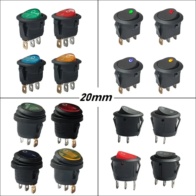 4pcs Car Dashboard 20mm Mini Round Rocker Switch 220V LED 12V IP65 illuminated Boat Push Button O - Power On-Off Seesaw купить по