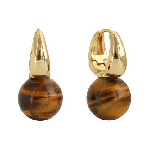 Серьги-кольца Minar 2024 из тигрового глаза