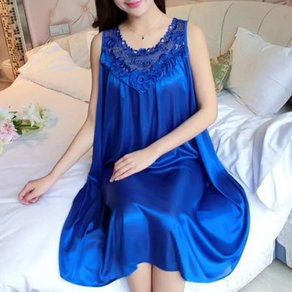 

Night Dress V-neck Female Nightgown Attractive Silky Touch Practical Lace Decor Women Sleepshirt