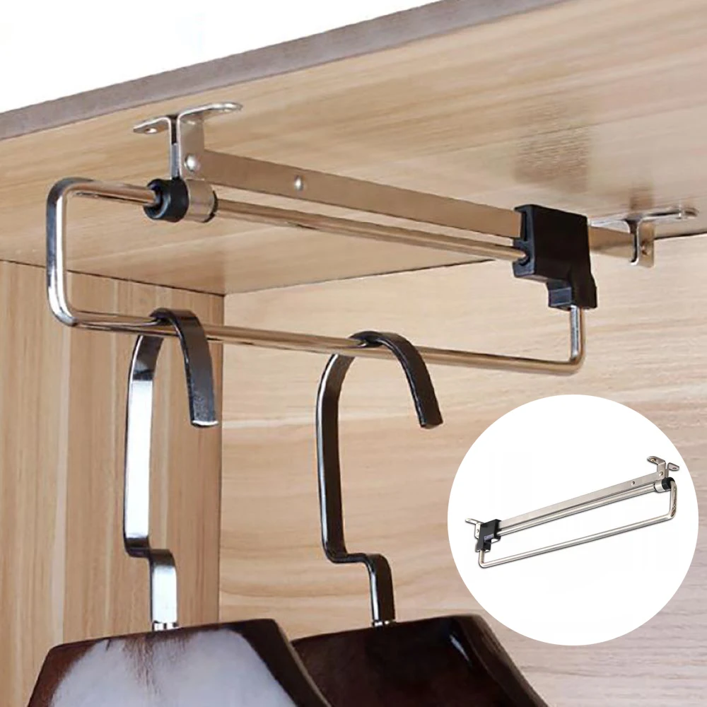 

30-50cm Extendable Closet Hanger Wardrobe Top Clothes Rail Telescopic Clothes Hanger Pull-Out Closet Rod