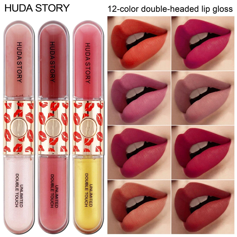 

12 Color Pearlescent Double Head Lip Glaze Lip Gloss Lasting Waterproof Non-Fading Non-stick Cup Lipsticks Makeup Beauty Cosmeti