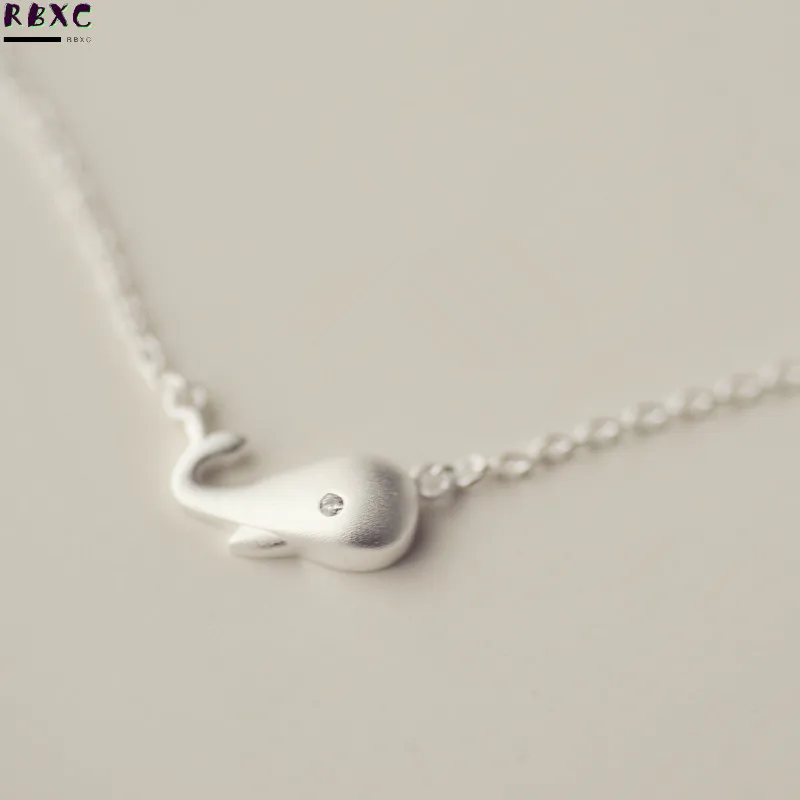

RXBC 925 Sterling Silver Whale Necklace simple chain cover cartoon Korean collarbone chain girls' lovely animal Silver Necklace