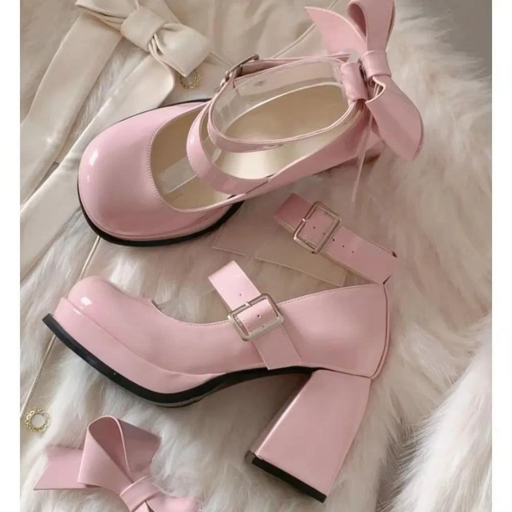 Zapatos de tacón alto Mary Jane con lazo para mujer zapatos italianos informales y cómodos conjunto a juego nuevo
