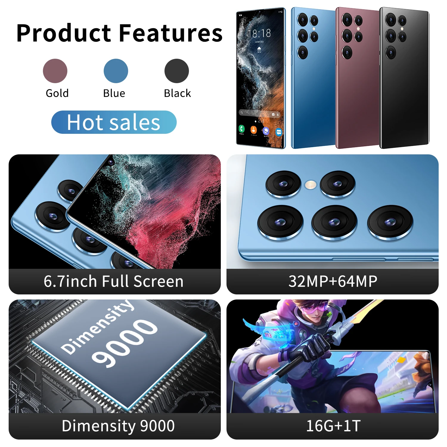 Смартфон глобальная версия New S22 Ultra 6 7 дюйма 4G/телефон 16 ГБ + ТБ 6800 мАч 32 64 Мп