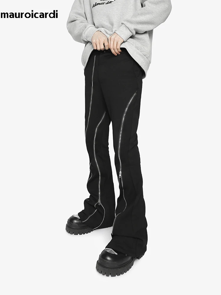 

Mauroicardi Весна Осень Прохладные длинные черные брюки-клеш Мужчины с множеством молний Роскошная дизайнерская одежда Брюки Подиум Европейская мода 2023 штаны мужские
