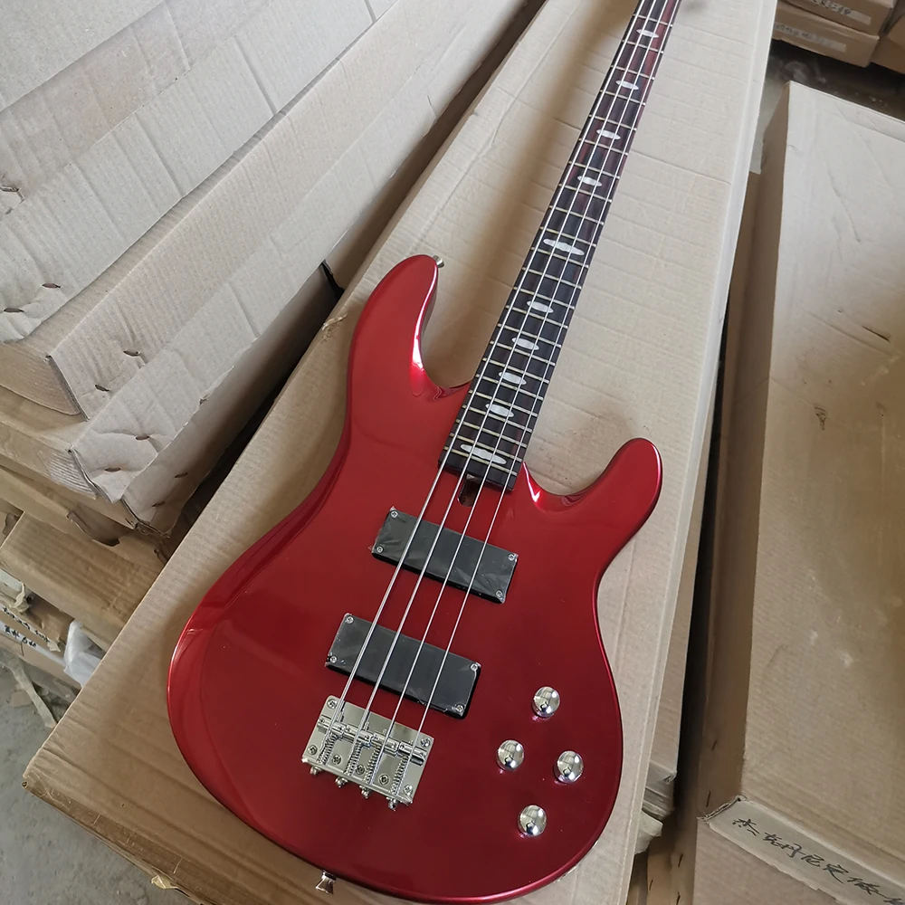 

4 Strings Red Electric Bass Guitar with Active Circuit Rosewood Fretboard Customizable