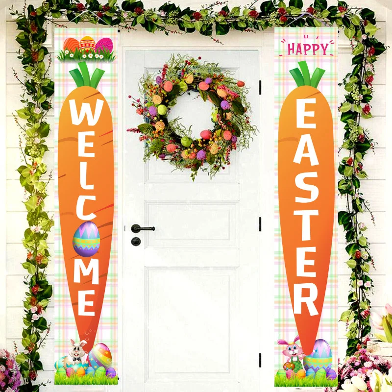 

2Pcs/set Easter Door Banner Cartoon Rabbit Bunny Egg Letter Pendant Drop Ornaments for Diy Easter Party Decorations Supplies