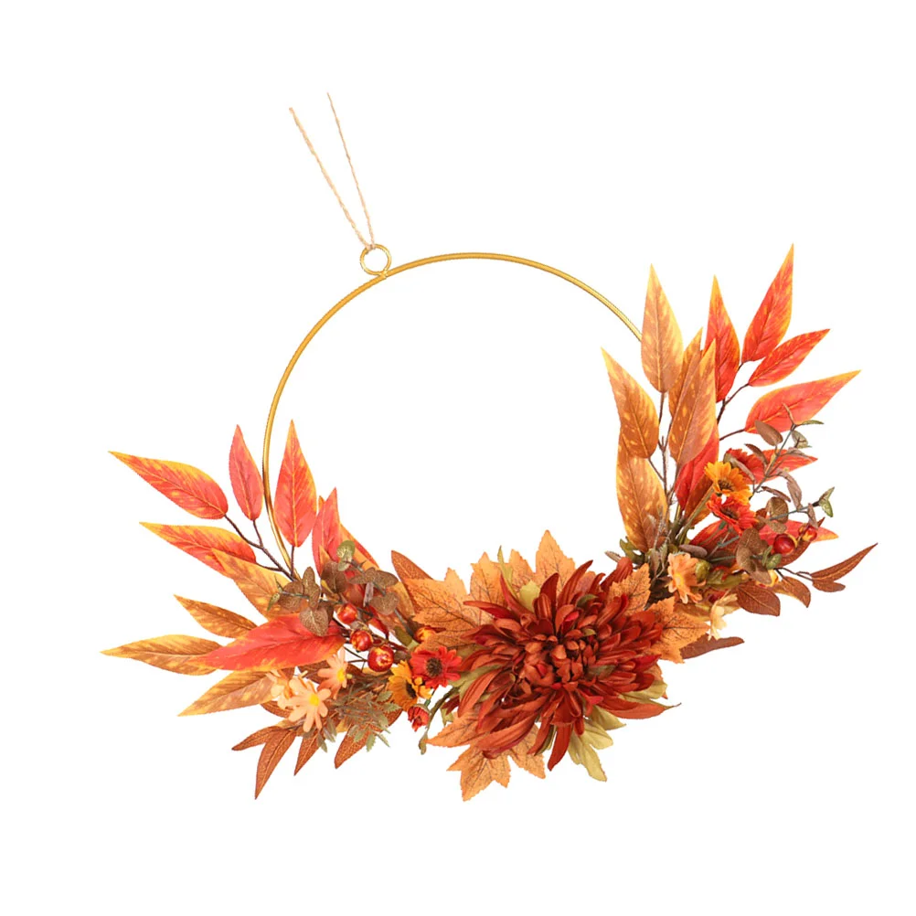 

1Pc Decorative Harvest Autumn Garland Simulated Wreath for Thanksgiving Orange
