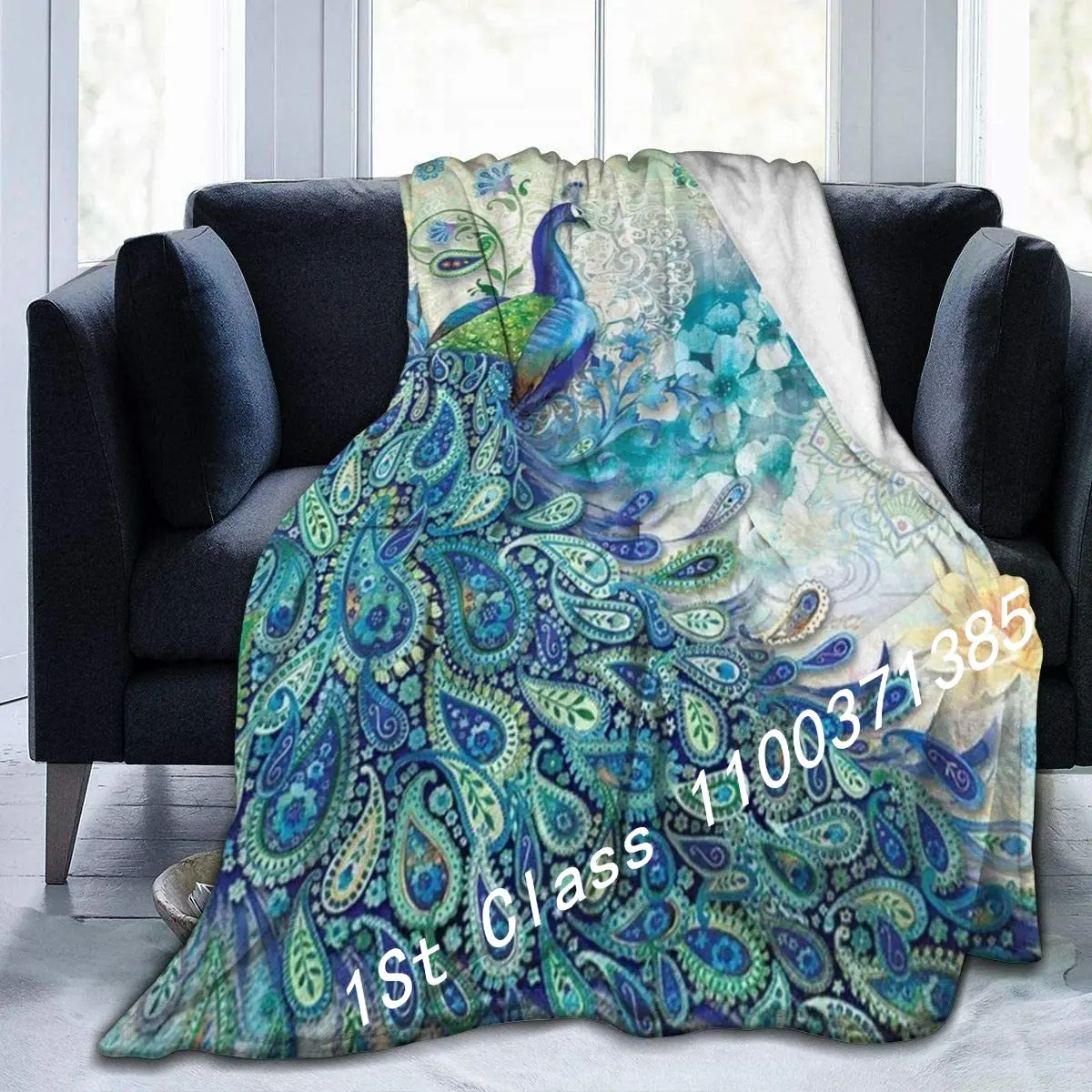 

Peacock and Vintage Botanical Flannel Fleece Blanket Ultra Soft Cozy Warm Throw Lightweight Blanket Microfleece Blanket for Home