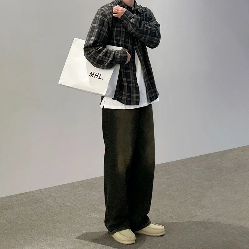 Мужские джинсы с прямыми штанинами модные и изношенные свободные мужские брюки