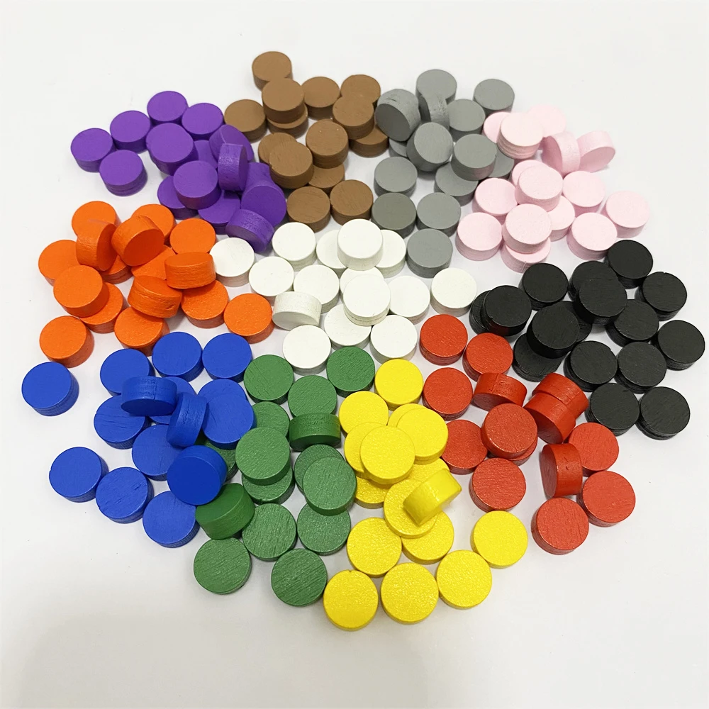 Деревянные пешки диаметром 10 Х5 мм 100 шт. разноцветные пешки/Шахматы для
