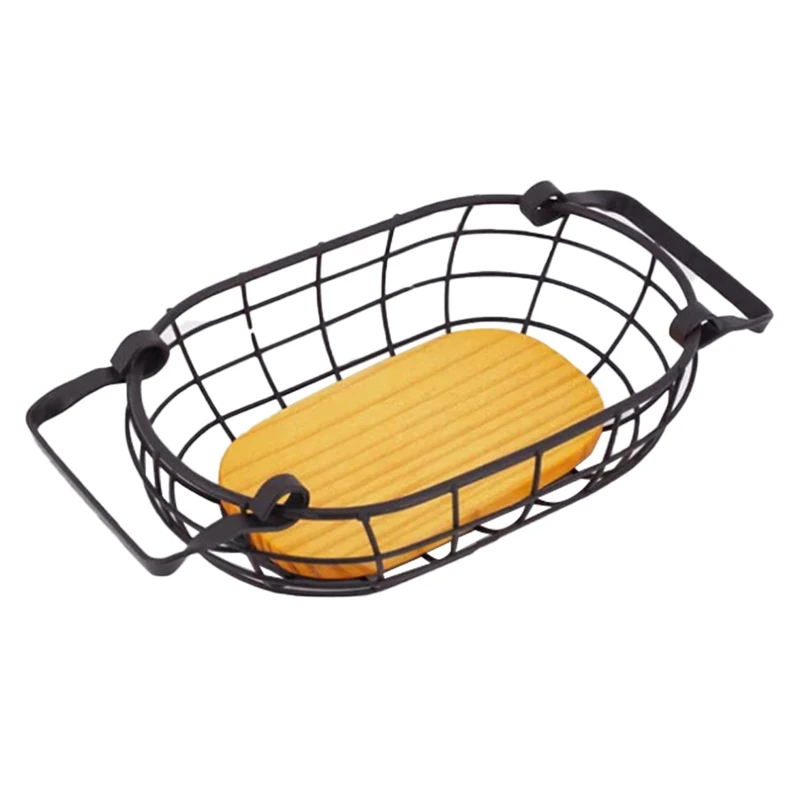 

Fruit Basket, Retro Rustic Wire Net With Wood Bottom Fruit Egg Storage Basket, Multifunction Iron Craft Home Decoration