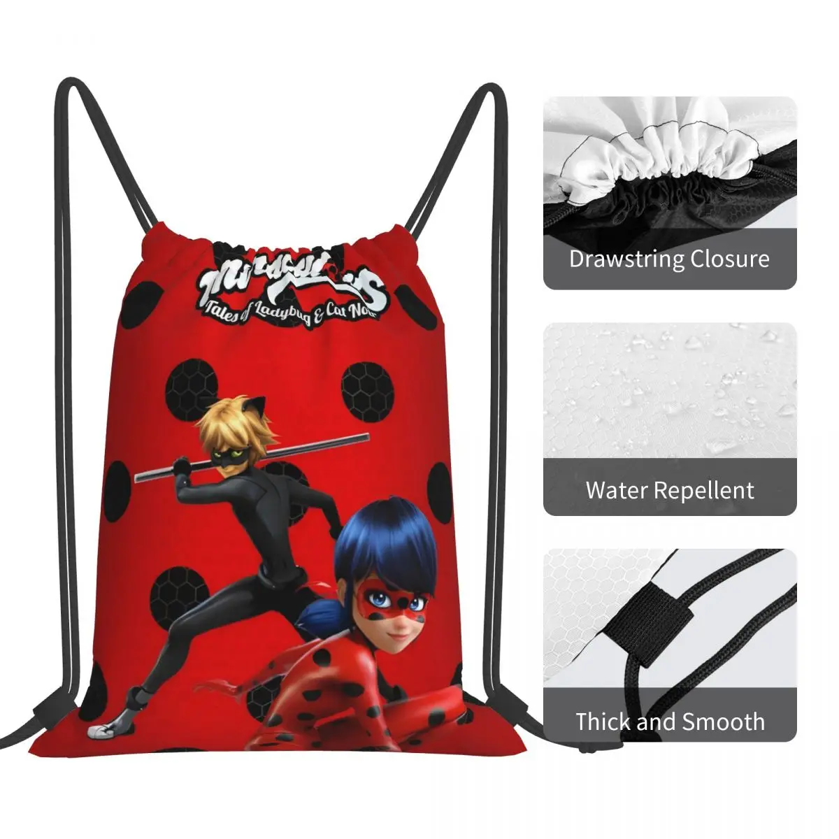 Спортивный рюкзак на шнурке с героями мультфильмов-Miraculous-Ladybug спортивный для