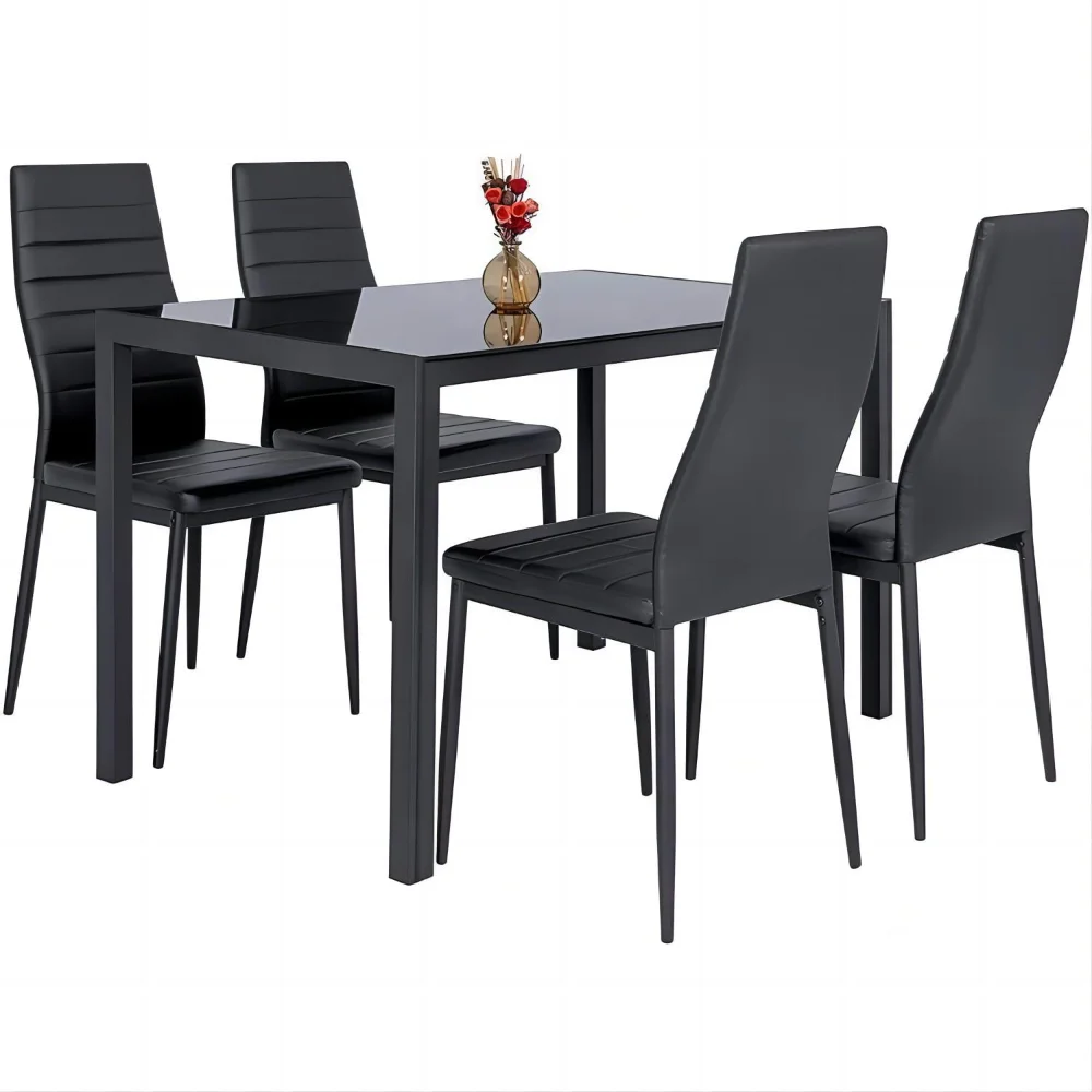 

SUGIFT 5 Pieces Dining Room Set Tempered Glass Dining Table with 4 Chairs, Black