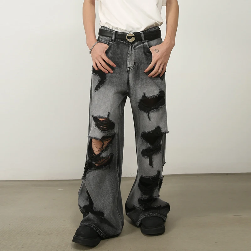 Джинсы мужские рваные в стиле хип-хоп модные брюки с эффектом потертости
