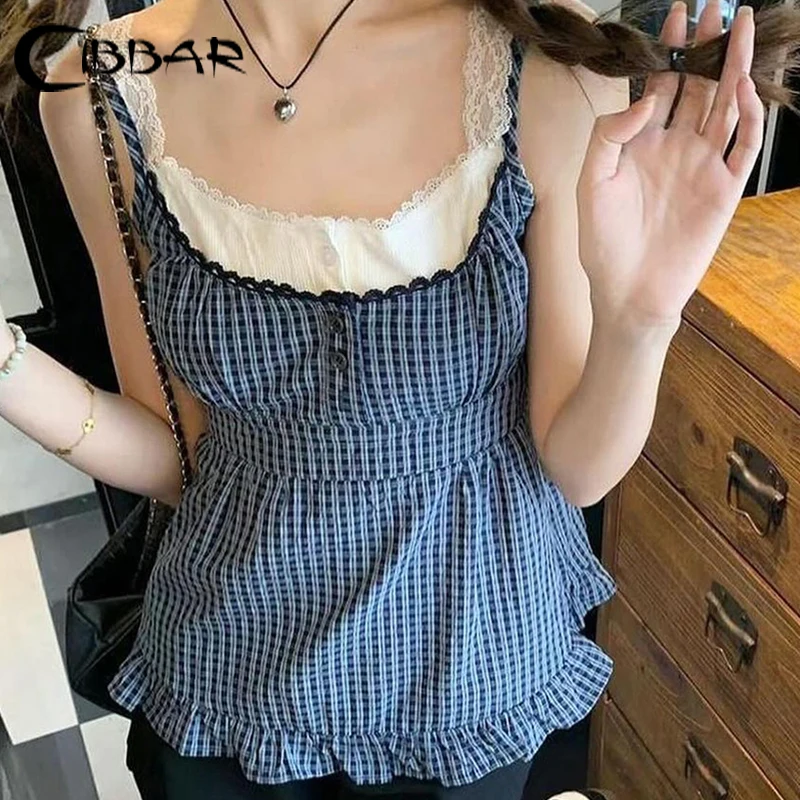 CIBBAR Y2K Короткий Клетчатый Топ С Принтом Женская Винтажная Лоскутная Футболка В