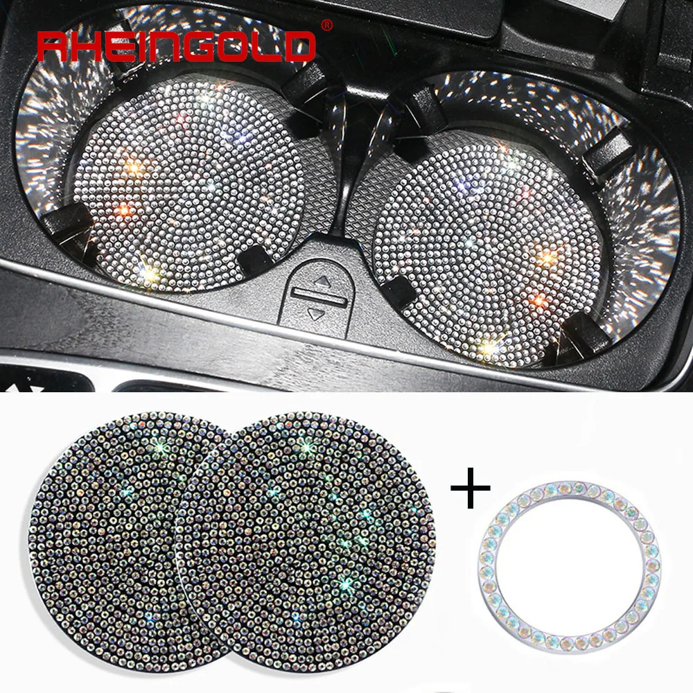 

7 Colors Car Diamond Coaster Car Ignition Bling Sticker Water Cup Slot Non-Slip Bling Cup Mat Car Interior Accessories for Woman