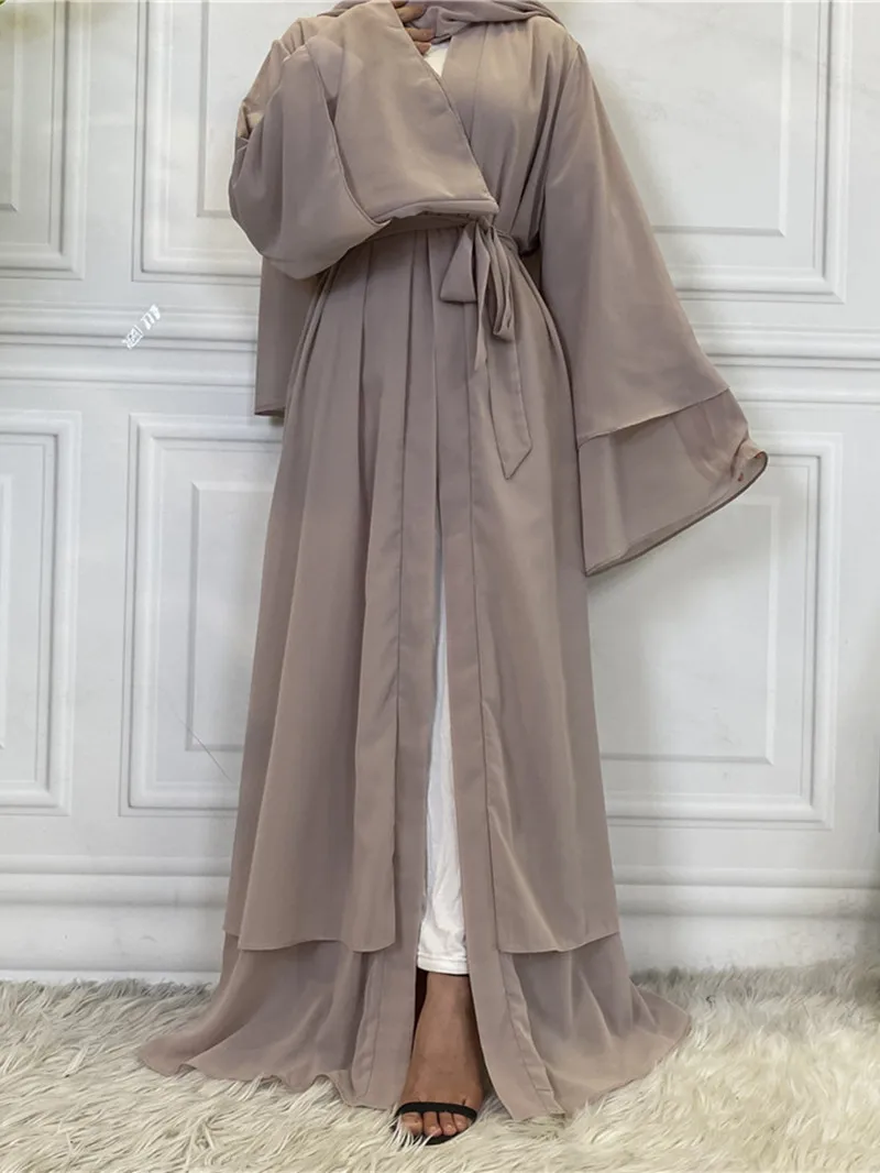 Solid Chiffon Poen Abayas for Women Dubai Turkey Islam Kaftan Robe  Robe Pour Femme Musulmane Ramadan Muslim Dress Islam Clothes