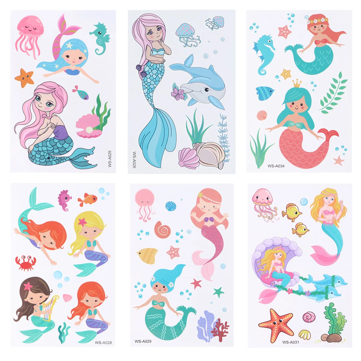 

12 Sheets Sticker Temporary Waterproof Mermaid Patterns Decal for Daily Party Kids Decoration