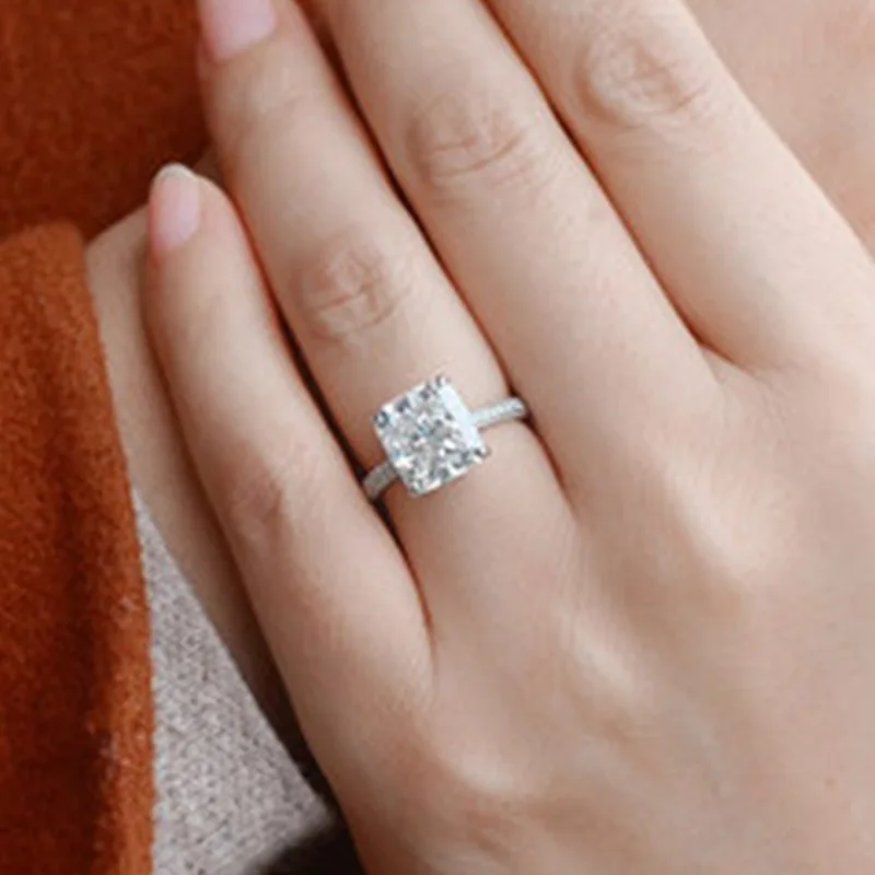 

Milangirl Inlaid Square Four Prong Ring Princess Wedding Simple Fashion Zircon Ring Holiday anniversary