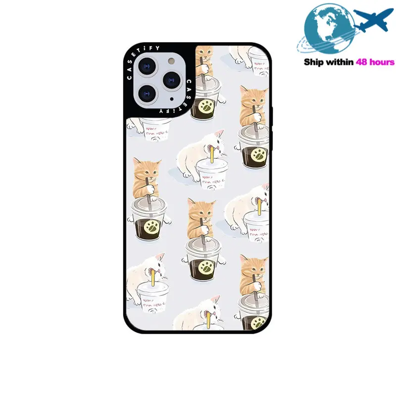 

Зеркальный чехол CASETIFY кофейного котенка для IPhone 11 12 13 14ProMax 11 12 13 14Pro XsMax XR 6S 7 8 SE 7P 8P 14Plus, задняя крышка E0605