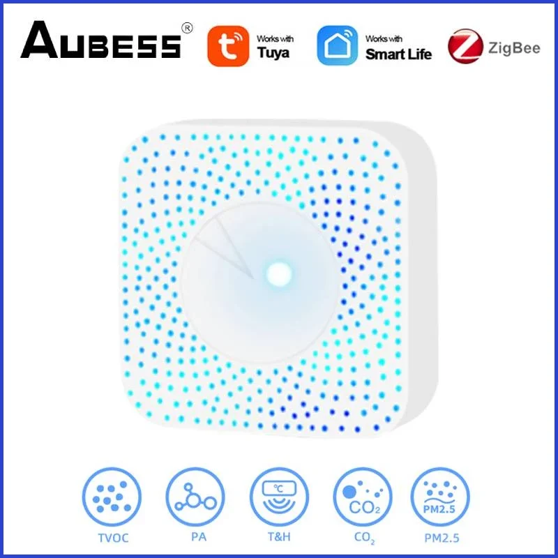 

Умный датчик качества воздуха Zigbee Tuya, детектор общих летучих соединений и CO2, датчик температуры и влажности воздуха 6 в 1, детектор домашней ...